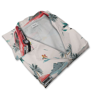 Retro Classic Car Hawaiian Shirt with Mountain Sunset Scene