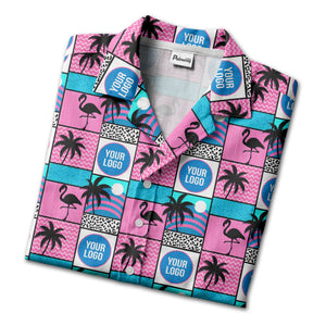 retro pink flamingos & palm trees 1980s hawaiian shirt