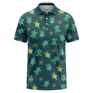 sea turtle repeat black teal golf polo shirt for men