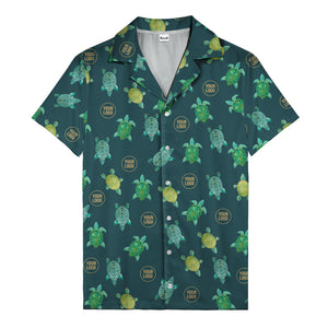 sea turtles and golden logo rings hawaiian shirt for men