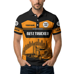 semi-truck cityscape graphic polo shirt for trucker pride