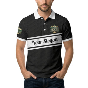 shield logo stars hexagon pattern polo shirt for men