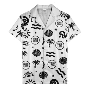 silver palm trees seashells sun waves vintage cartoon hawaiian shirt