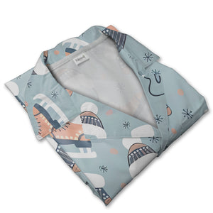 Sky Blue Winter Accessories Hawaiian Shirt with Ice Skates Pattern
