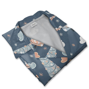 Slate Blue Holiday Hawaiian Shirt with Ornament Christmas Trees