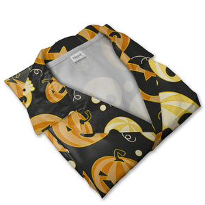 Striped Jack-o-Lantern and Skull Hawaiian Shirt on Charcoal