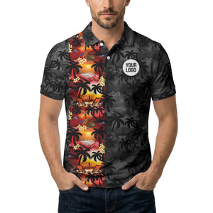 sunset palms & dolphin waves tropical resort polo shirt for men