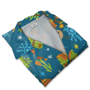 Teal Winter Wonderland Hawaiian Shirt with Deer and Snowman Motifs