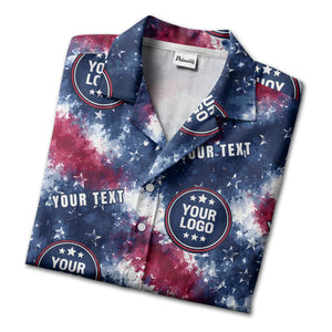 tie-dye stars & flag custom logo patriotic hawaiian shirt for men