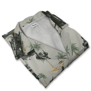 Tropical Military Tank Hawaiian Shirt with Palm Trees & Island Vibes