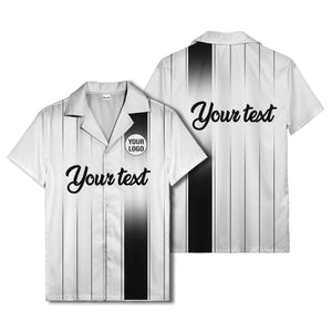 vertical black & white stripe custom logo hawaiian shirt