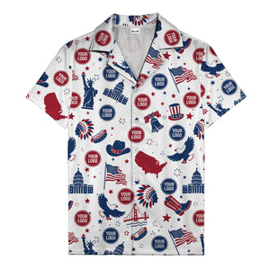 vintage cartoon statue of liberty & eagles patriotic hawaiian shirt