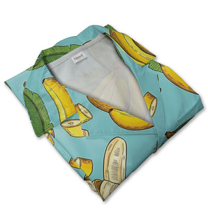 Vintage Etching Banana Hawaiian Shirt with Slices on Light Teal