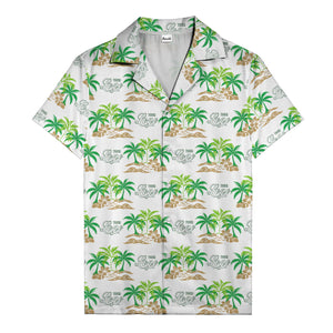 vintage palm tree oasis with monogrammed logo repeat hawaiian shirt