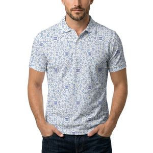 watercolor blue floral repeat custom logo golf polo shirt