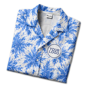 watercolor cannabis leaf repeat navy blue hawaiian shirt for beach days