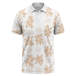 watercolor cherry blossom custom logo repeat polo shirt in black