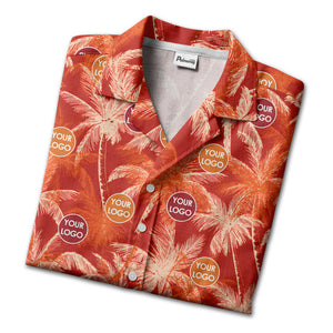 watercolor coral red palm tree & logo hawaiian beach vacation shirt hawaiian shirt