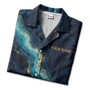 watercolor cruise ship & compass rose ocean waves nautical hawaiian shirt