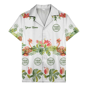 watercolor flamingo palm tropical flowers black hawaiian shirt