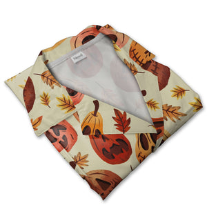 Watercolor Halloween Pumpkin Hawaiian Shirt with Maple Leaves