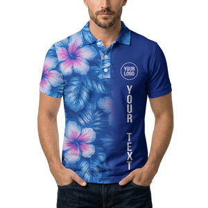 watercolor hibiscus & palm leaves tropical polo shirt for men