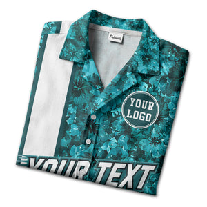 watercolor hibiscus stripes custom logo teal hawaiian shirt