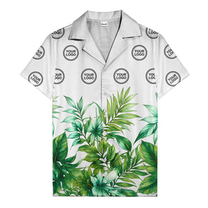 watercolor palm fronds & monogram logo repeat hawaiian shirt