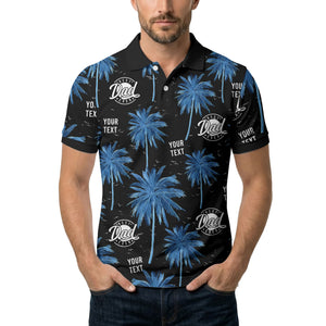watercolor palm trees birds best dad ever navy blue tropical polo shirt