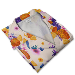 Watercolor Pineapple Hawaiian Shirt with Purple Palm Leaves