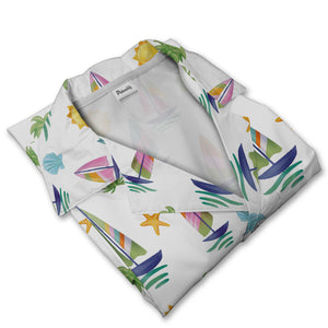 Watercolor Sailboat & Palm Tree Hawaiian Shirt – Tropical Beach Style