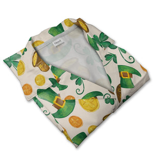 Watercolor St Patricks Hawaiian Shirt with Pots of Gold and Swirling Stems