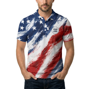 watercolor stars & stripes diagonal splash polo shirt for men