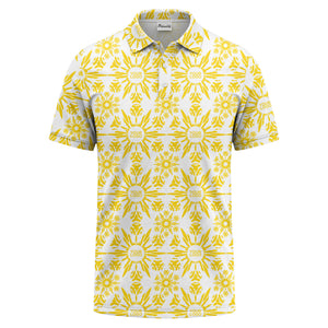 watercolor sunburst floral repeat pattern golf polo shirt