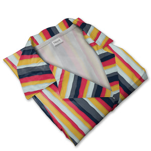 Wavy Berry Mustard Navy Stripe Hawaiian Shirt Dynamic Pattern