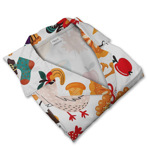 Whimsical Thanksgiving Hawaiian Shirt with Pilgrim Turkeys and Pumpkin Pies