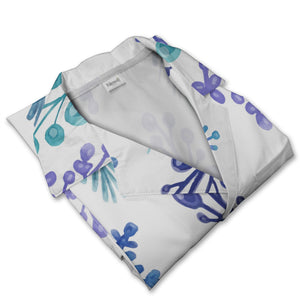White Watercolor Branch Hawaiian Shirt with Blue Gradient Snowflakes