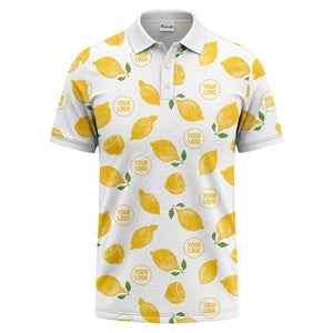 zesty lemon slices & leaf motif playful summer polo shirt