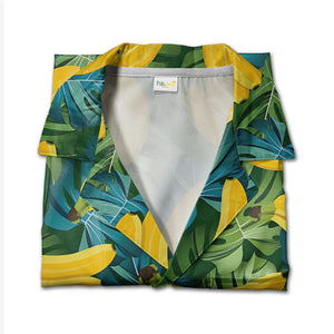 Banana Hawaiian Shirt on Dense Green Monstera Leaf Background