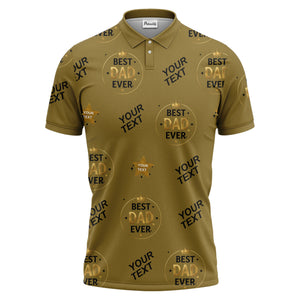 best dad ever crown & stars repeat pattern black gold polo shirt