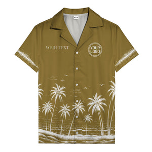 black and white palm trees & seagulls coastal scene hawaiian shirt