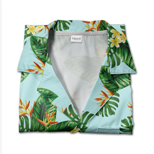 Black Elegant Monstera Hawaiian Shirt with Lime Green Mint Gradient Leaves