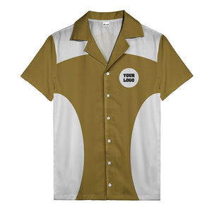 black silver geometric bowling hawaiian shirt with custom logo patch