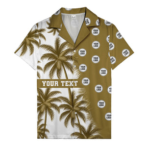 black & white palm tree repeat & custom logo hawaiian shirt for men