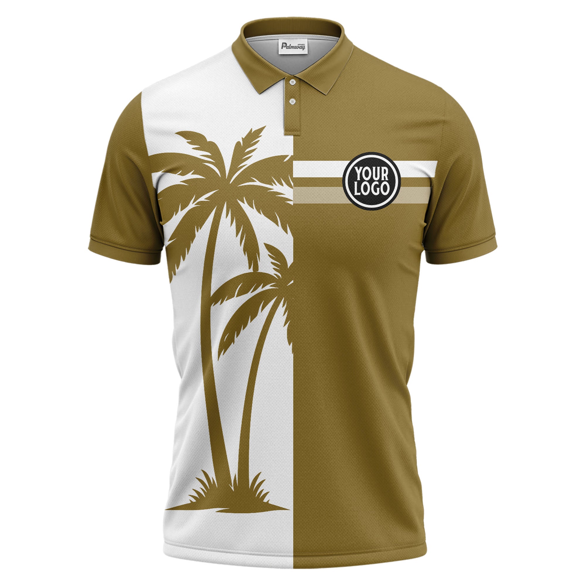 black white palm trees & stripes modern hawaiian polo shirt