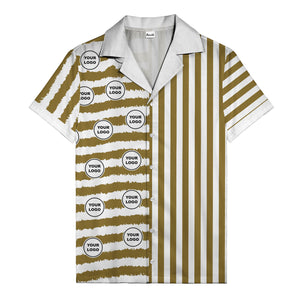 bold black-white stripe & circular logo hawaiian shirt