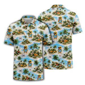 cartoon ducks & palm trees beach vacation polo shirt