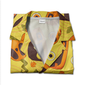 Cartoon Halloween Hawaiian Shirt with Jack-o-Lanterns and Black Cats