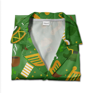 Celtic Music Hawaiian Shirt with Irish Harps Drums and Dancing Shamrocks