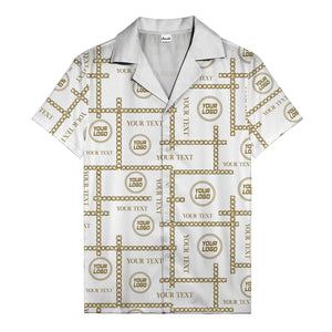 chain link grid custom logo text monochrome black white hawaiian shirt